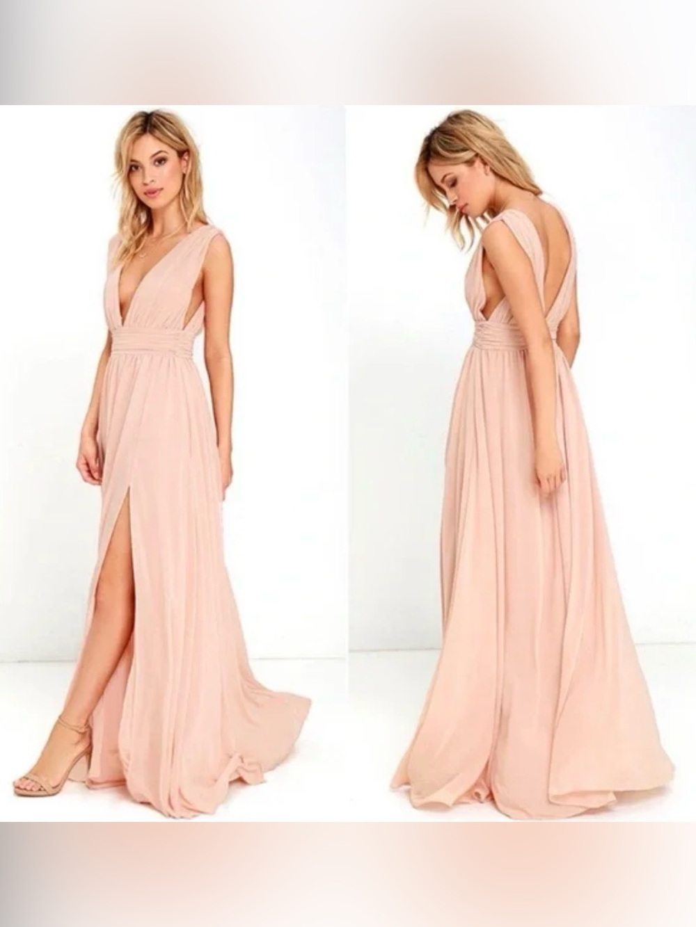 Lulu's Blush Sleeveless V-Neck Chiffon Maxi Dress